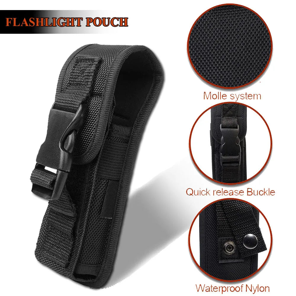 Tactical Molle Flashligtht Holster Military LED Torch Light Carry Bag Outdoor EDC Tools