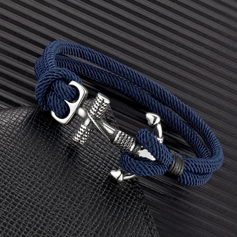 MKENDN Waterproof Anchor Bracelets Men Double Strand Nautical Survival Rope Bracelet