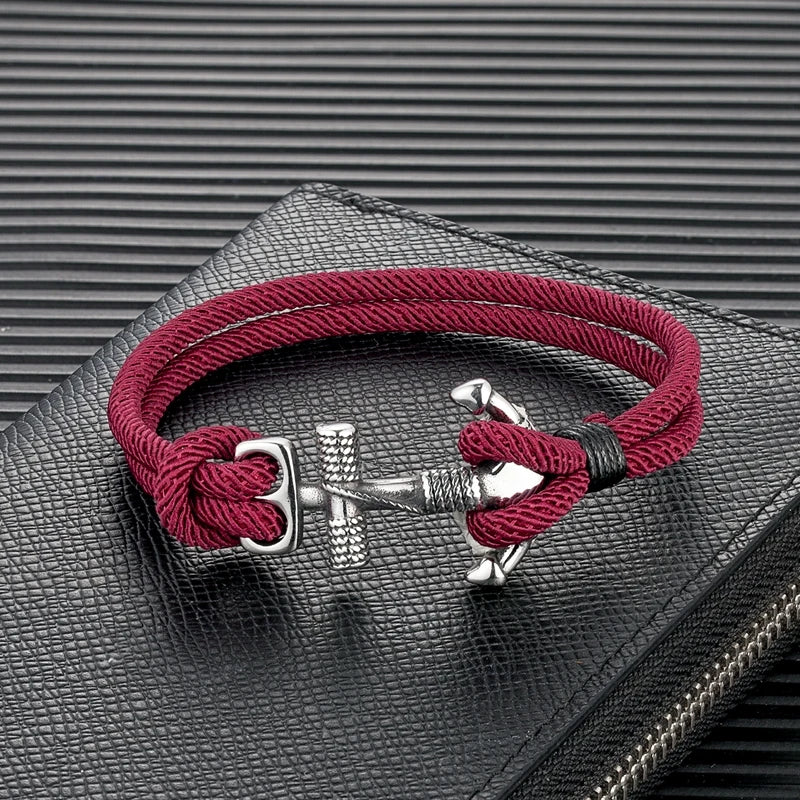 MKENDN Waterproof Anchor Bracelets Men Double Strand Nautical Survival Rope Bracelet
