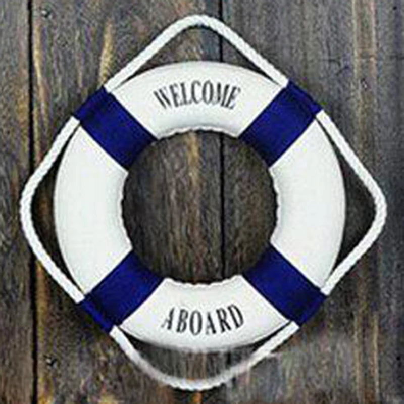 Nautical Style Welcome Decorative Red Blue Life Buoy Home Marine Beach Wall