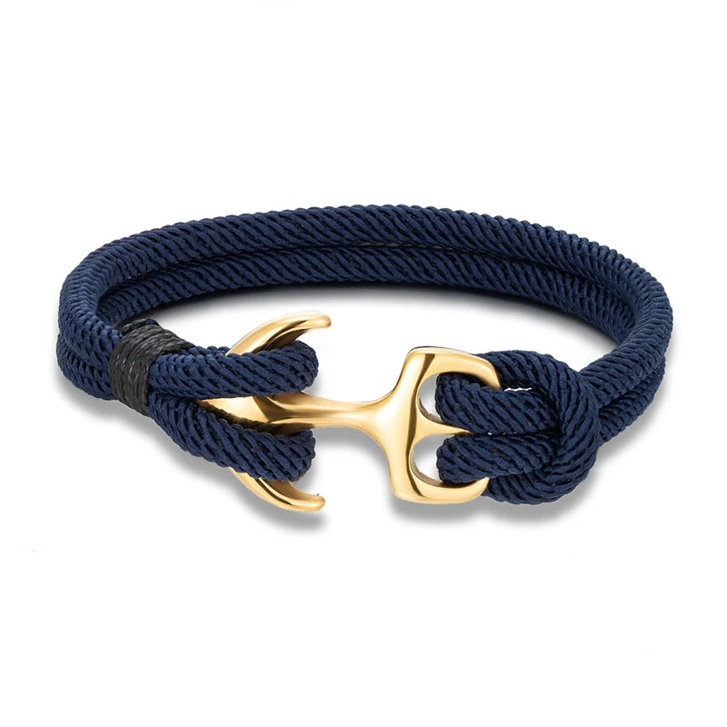 MKENDN 18K Plated Anchor Bracelets Men Double strand Nautical Survival Rope Paracord
