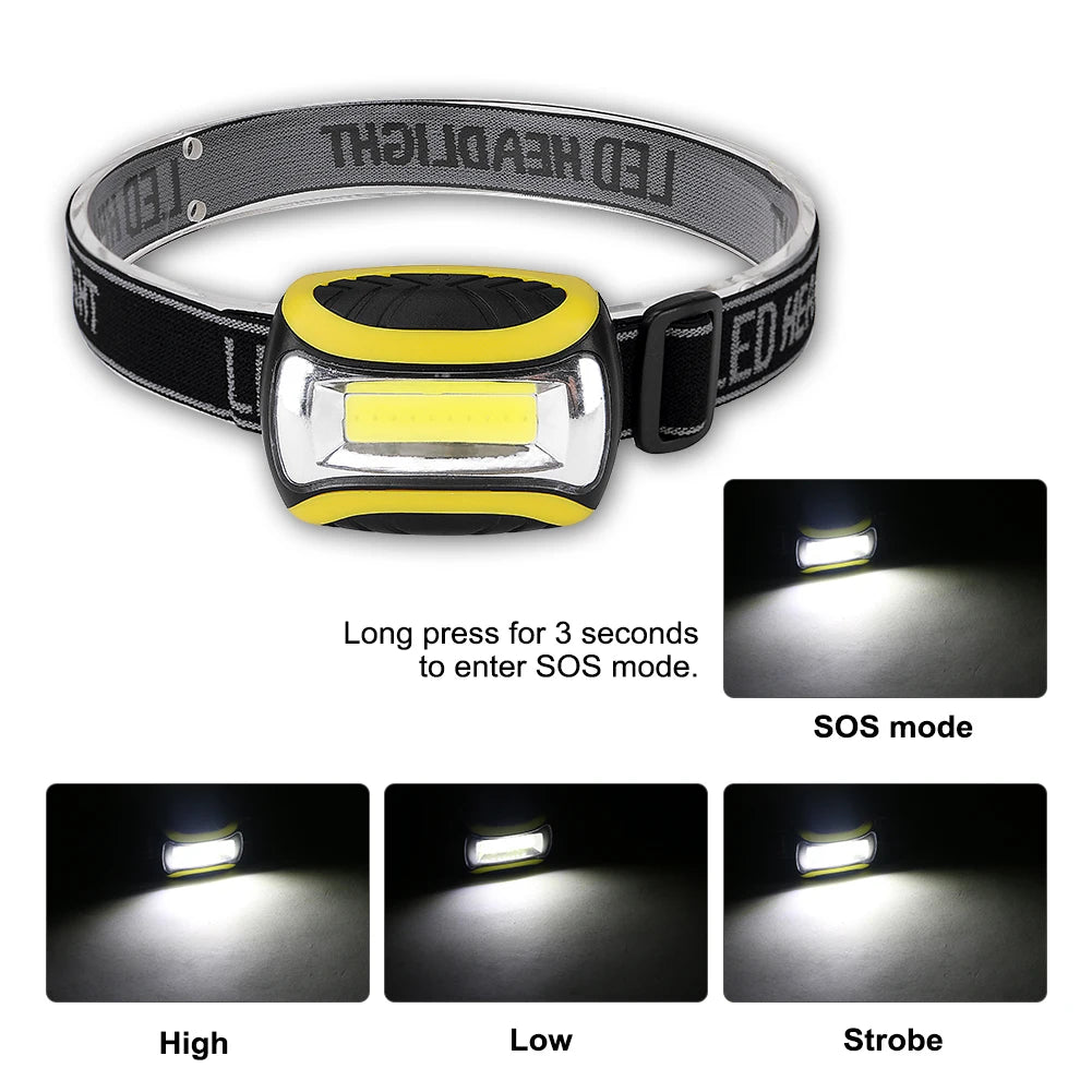 Mini COB LED Headlamp 4 Modes Waterproof Headlight Head Flashlight Torch Lanterna