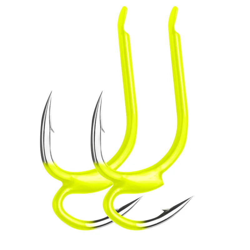 10Pcs Fishing Hook Yellow High-carbon Steel Two Strength Tip Sharp Fighting Hook