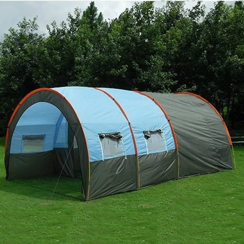 Doule Layer Tunnel Tent 5-10 person Outdoor Camping Family Tent Tourist House