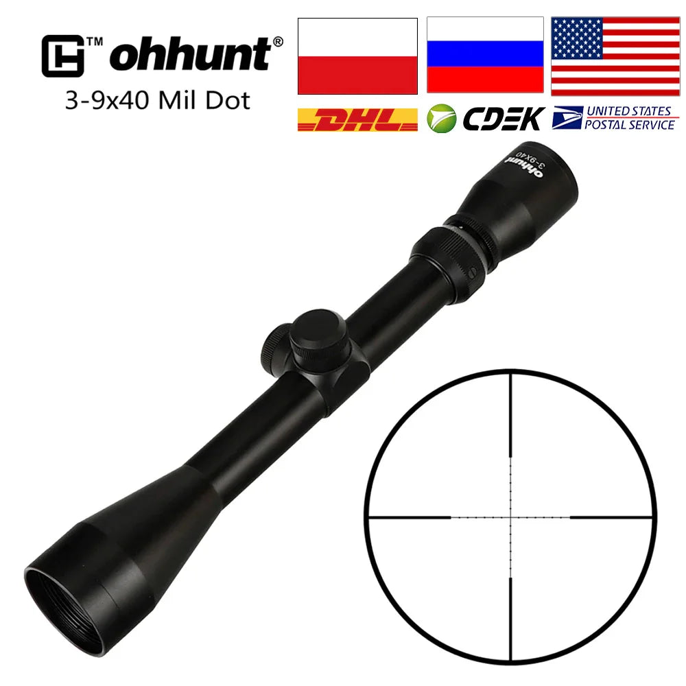 ohhunt 3-9X40 Optics Scopes Rangefinder or Mil Dot Reticle Crossbow Scope with Mount Rings