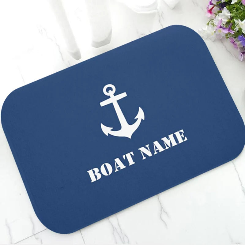 Chic Nautical Anchor Boat Navy Blue Stripes Personalised Doormat Modern Custom