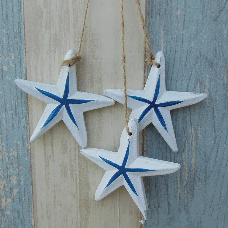 3pcs/lot Mediterranean Starfish Fish Nautical Decor Hang Adorn Crafts Wood