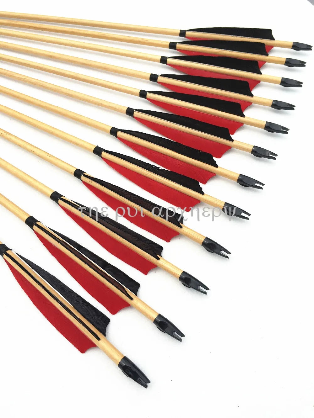 6/12/24pcs Wooden Arrows Traditional Handmade 5" Turkey Feathers wooden Shaft Self Nock Target Arows For Archery Recurve Bow