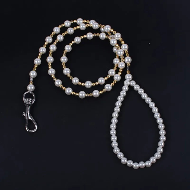 Luxury Pearls Beads Dog Harness Leash Puppy Leash Walking Traction 8-Wire Rope Chain