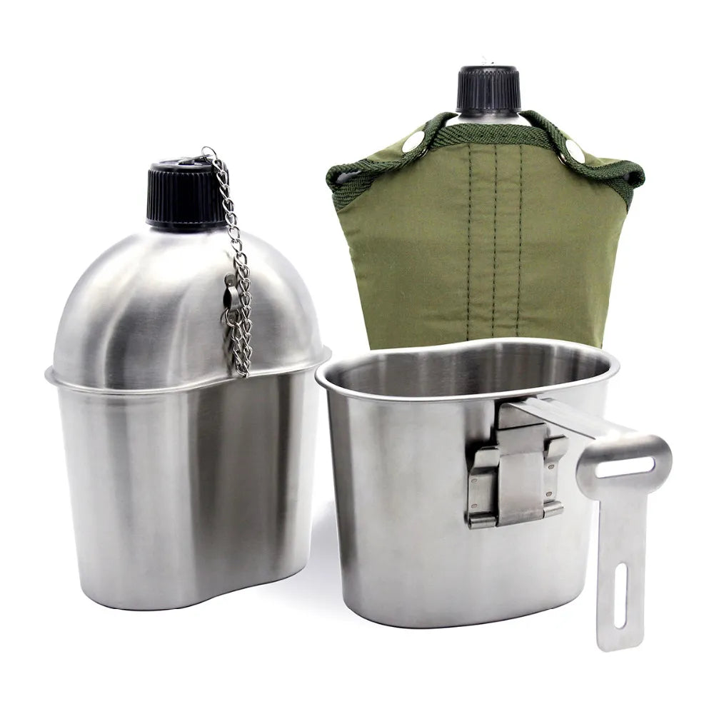 0.5L 1L Stainless Steel Military Canteen Portable Cup Green Cover Camping Hiking Army