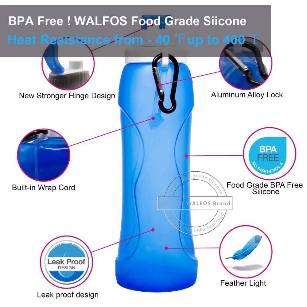 WALFOS Food Grade 500ML Creative Collapsible Foldable Silicone Drink Sport Water