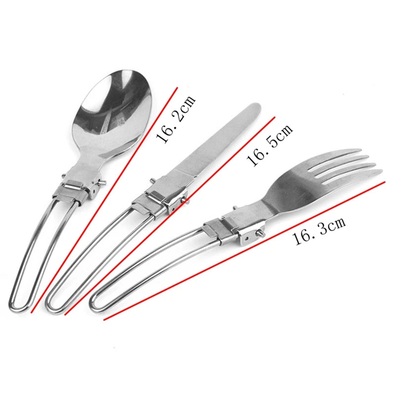 Yofeil Outdoor Camping Picnic Tableware Stainless Steel Portable Folding Spoon Fork