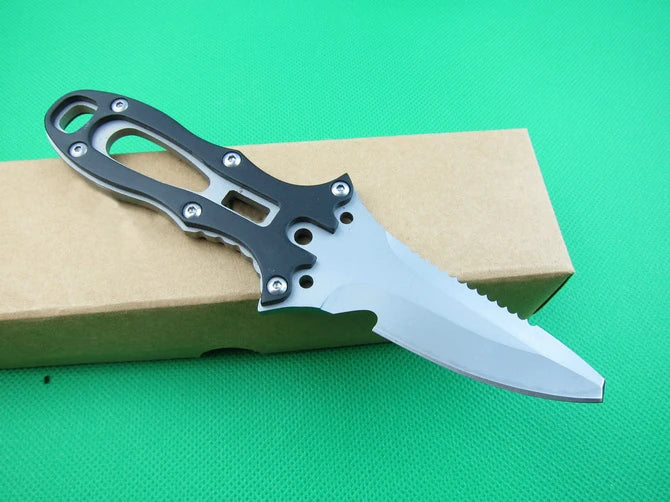 Super classic  survival diving knife fixed blade  Sharp blade cut the rope hook back serrate nylon sheathed with the rope