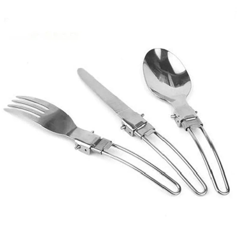 Yofeil Outdoor Camping Picnic Tableware Stainless Steel Portable Folding Spoon Fork