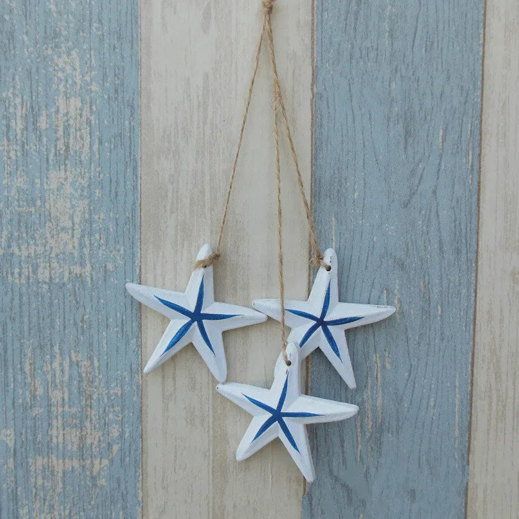 3pcs/lot Mediterranean Starfish Fish Nautical Decor Hang Adorn Crafts Wood