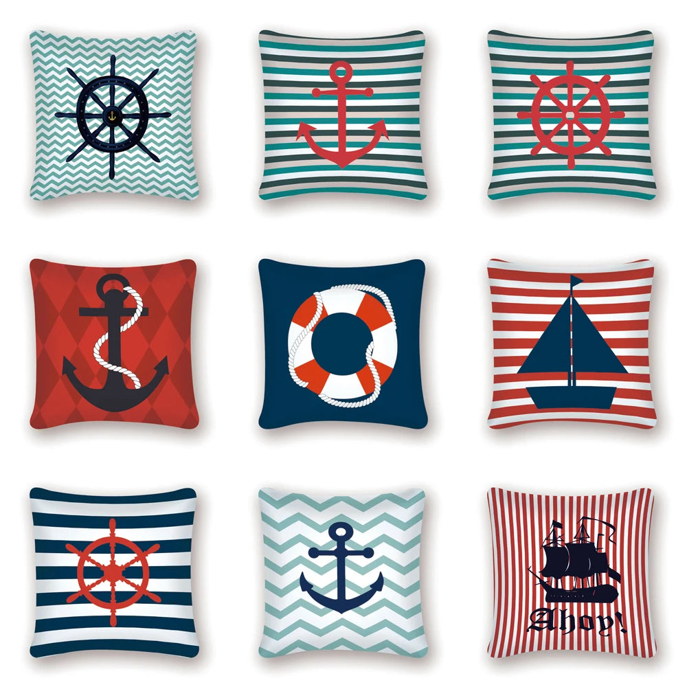 Nautical Pillow Cover Decorative Cushion Covers Navy Anchor Decor Sea Ocean Blue