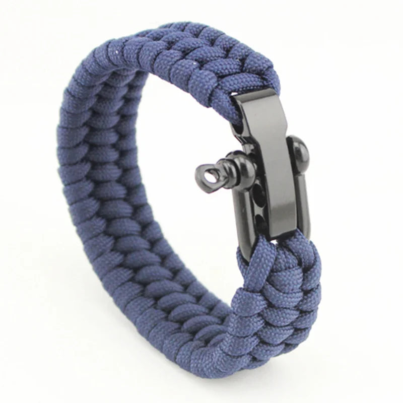 Outdoor Camping Paracord Survival Braided Rope Bracelet Men Black Stainless Steel
