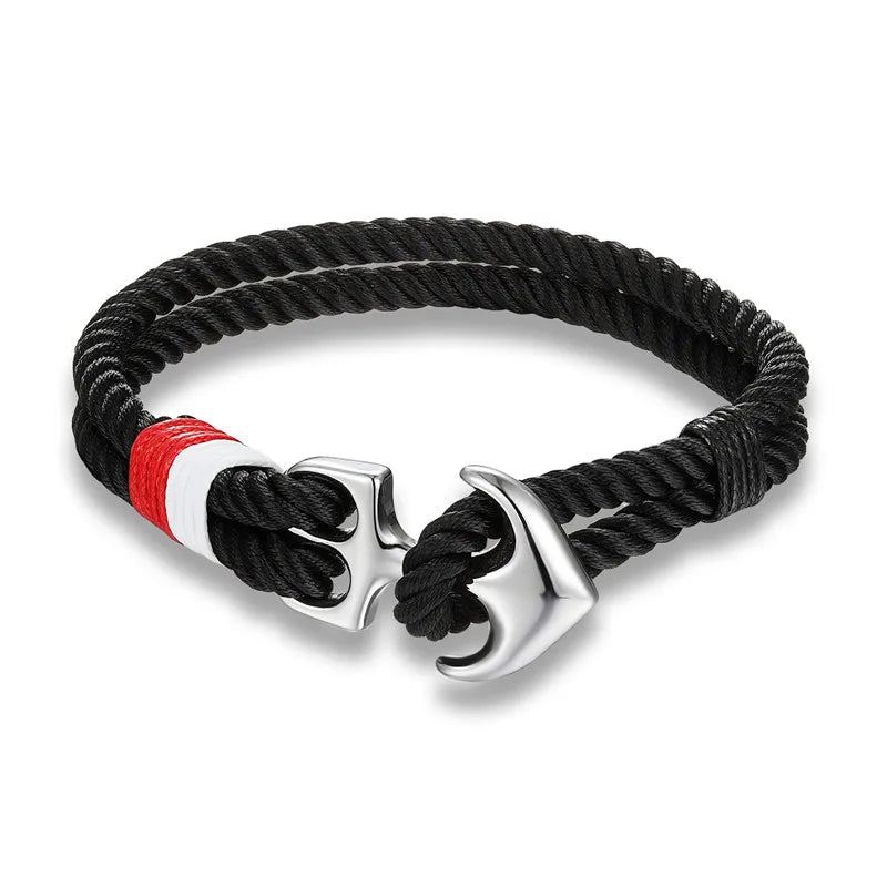 MKENDN High Quality Anchor Bracelets Men Charm Nautical Survival Rope Chain