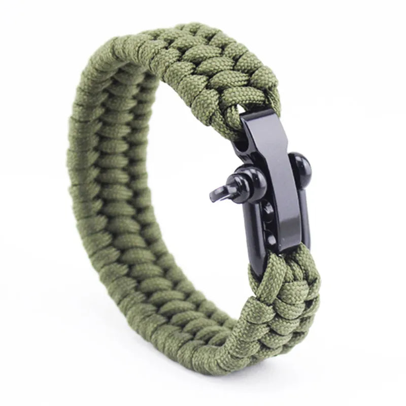 Outdoor Camping Paracord Survival Braided Rope Bracelet Men Black Stainless Steel