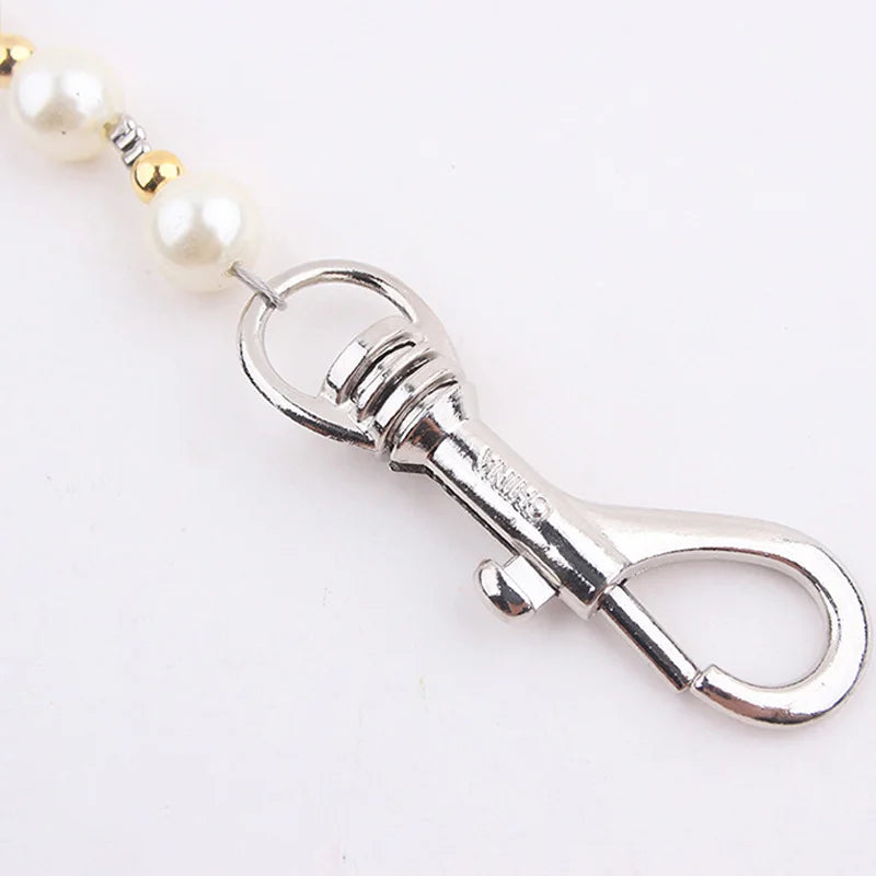 Luxury Pearls Beads Dog Harness Leash Puppy Leash Walking Traction 8-Wire Rope Chain