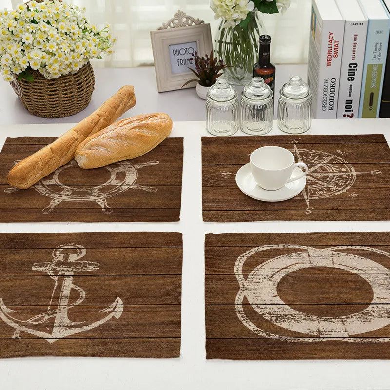 Nautical Anchor Kitchen Decor Boho Placemat Coaster Cotton Linen place mat Pad Dish