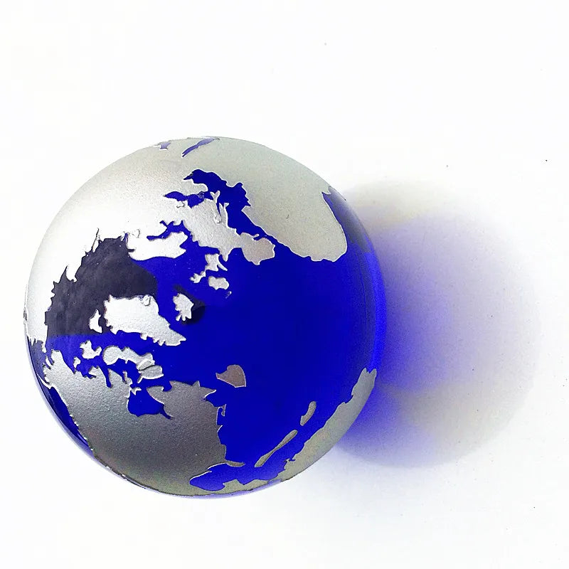 80mm Crystal Glass Marbles earth globe Silver Gold world map Feng shui Quartz Sphere