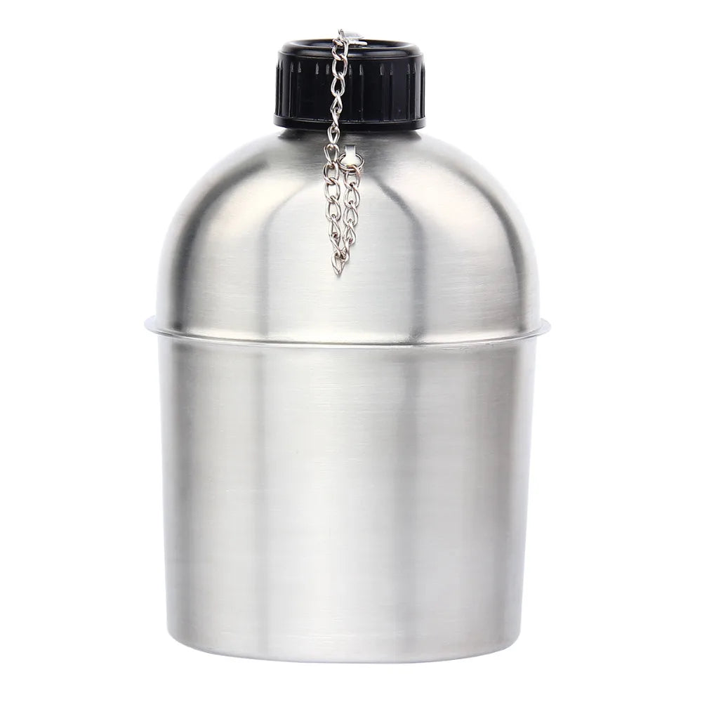 High Quality Portable Stainless Steel Military Canteen 1L Portable with 0.5L Cup Green