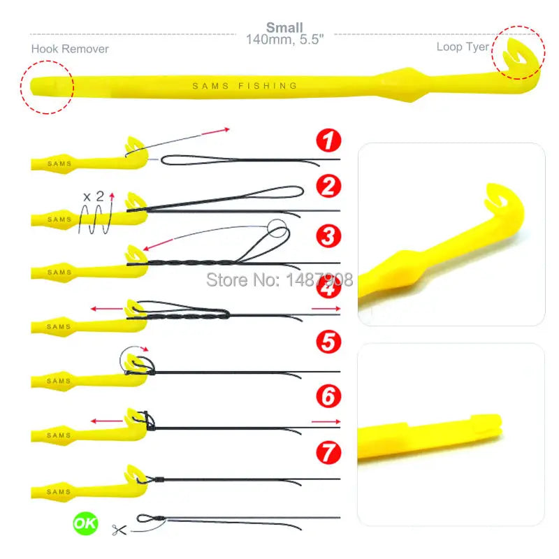 SAMSFX Quick Knot Tying Tool Loop Tyer Hook Remover w/ Zinger Retractors Fly Fishing