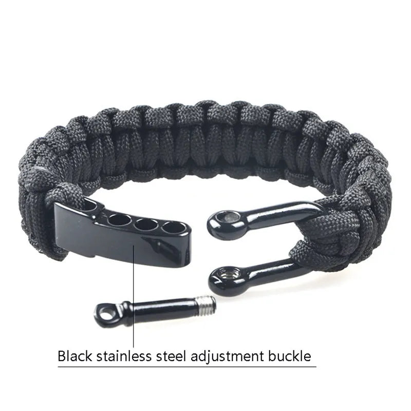 Outdoor Camping Paracord Survival Braided Rope Bracelet Men Black Stainless Steel