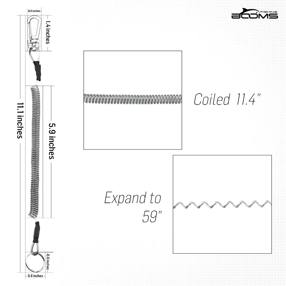 Booms Fishing T4 Coiled Lanyard or Safety Rope Wire Steel Camping Secure Pliers Lip