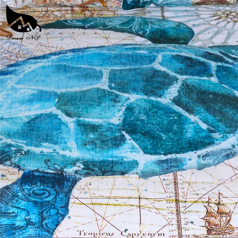 Dream NS Dropship special 3D Turtle Sea Duvet Cover nautical map Bedding Set Queen