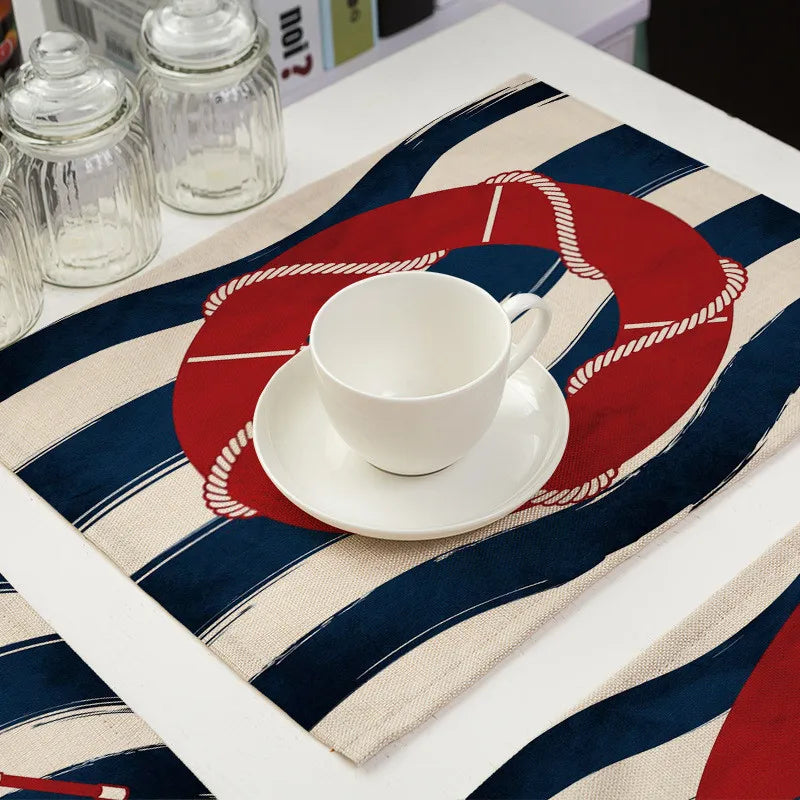 Nautical Anchor Kitchen Decor Boho Placemat Coaster Cotton Linen place mat Pad Dish