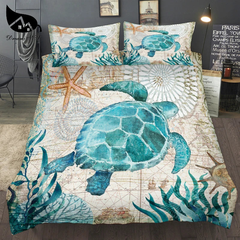 Dream NS Dropship special 3D Turtle Sea Duvet Cover nautical map Bedding Set Queen