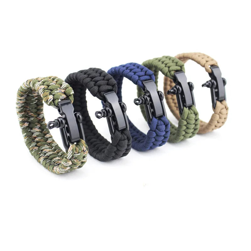 Outdoor Camping Paracord Survival Braided Rope Bracelet Men Black Stainless Steel