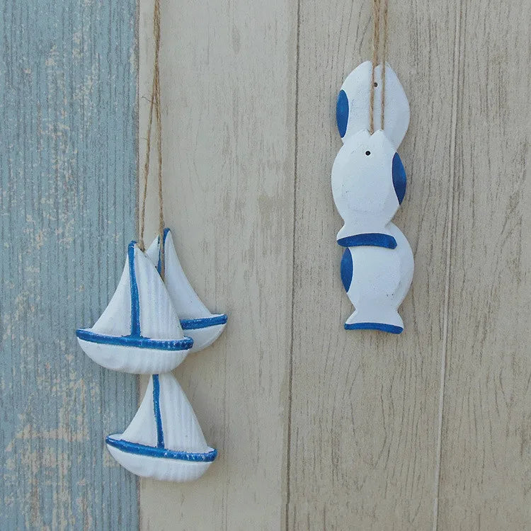 3pcs/lot Mediterranean Starfish Fish Nautical Decor Hang Adorn Crafts Wood