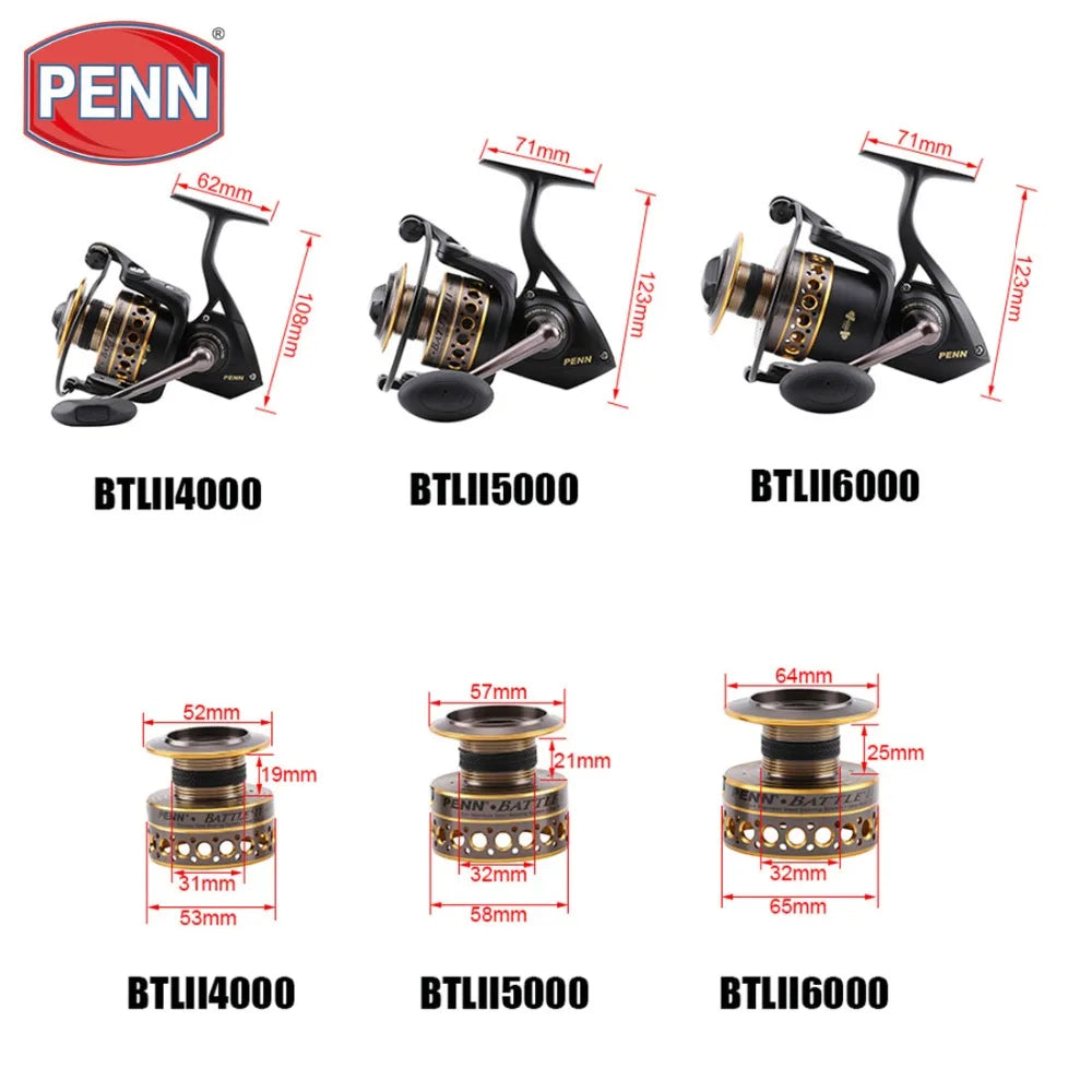 Original PENN Battle II BTL 2500-8000 Spinning Fishing Reel 6BB Big Sea Saltwater Boat