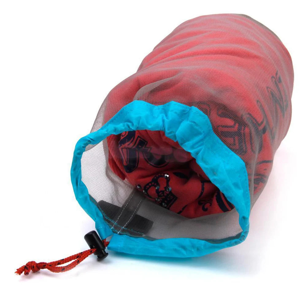 Portable Travel Camping Sports Ultralight Mesh Storage Bag Stuff Sack Drawstring