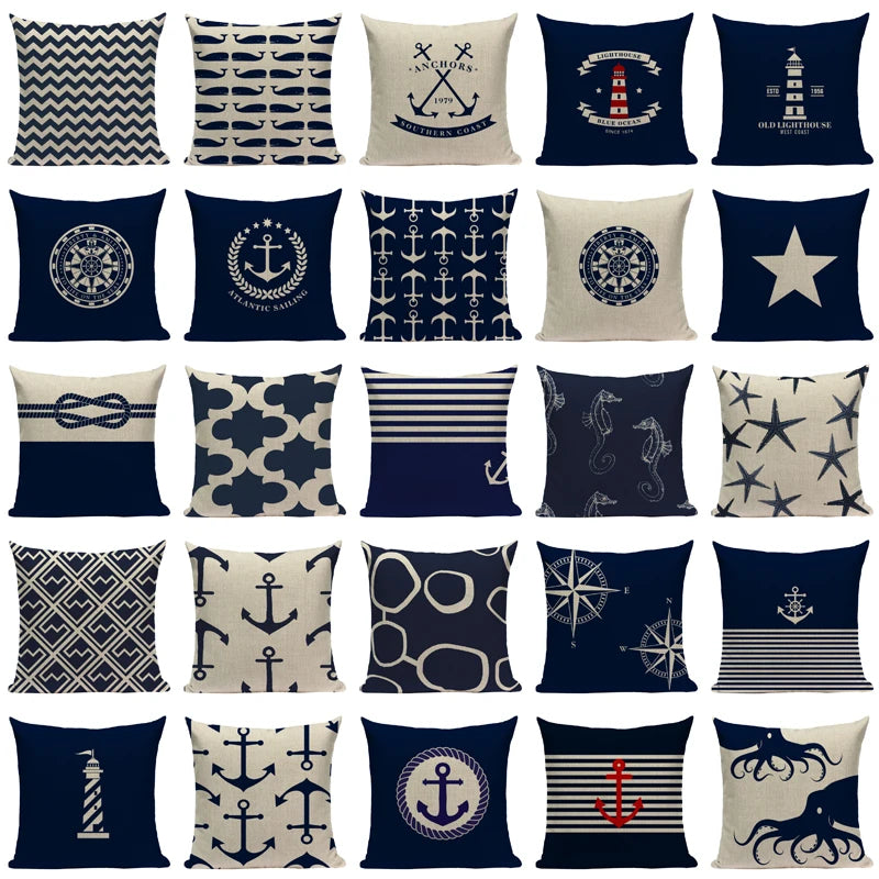 Blue Nautical Throw Pillows case Anchor Sea Style Throw Case Sofa Home Car