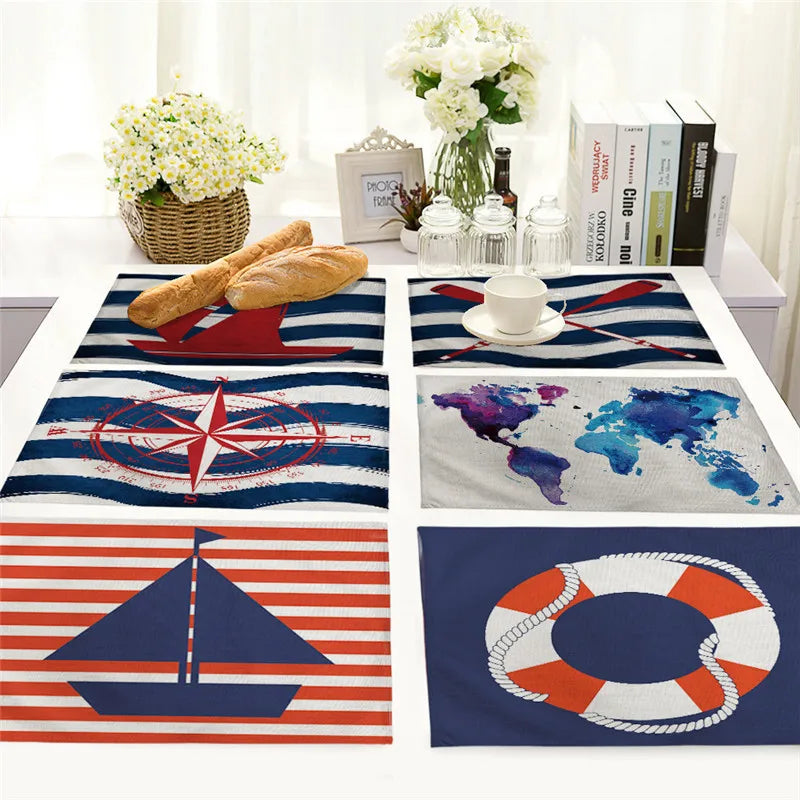 Nautical Anchor Kitchen Decor Boho Placemat Coaster Cotton Linen place mat Pad Dish