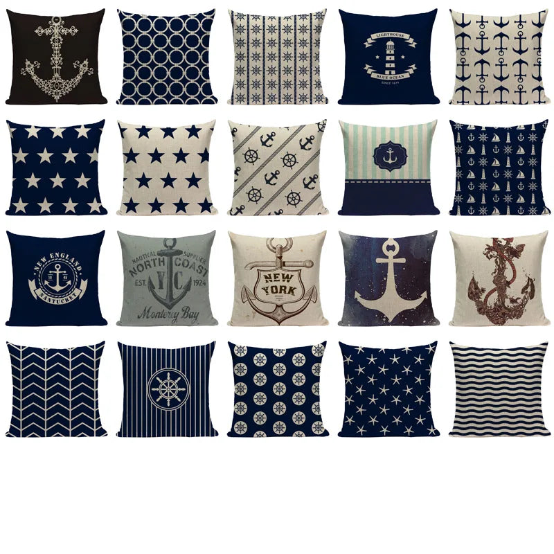 Blue Nautical Throw Pillows Velvet Anchor Sea Style Throw Case Sofa Home Car