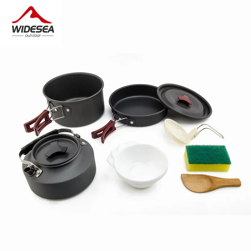 Widesea Camping Cookware Set Outdoor Pot Tableware Kit Cooking Water Kettle Pan