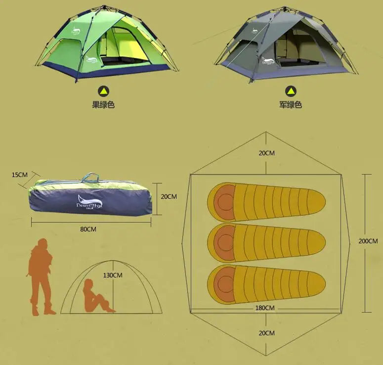 DesertFox Outdoor high-quality tents 3-4 people automatic tents double rainproof