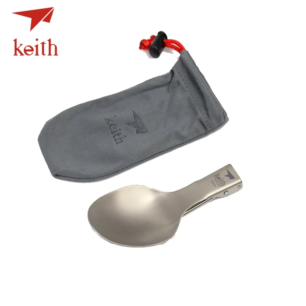 Keith Titanium Folding Spoon Portable Outdoor Camping Cutlery Travel Tableware Picnic