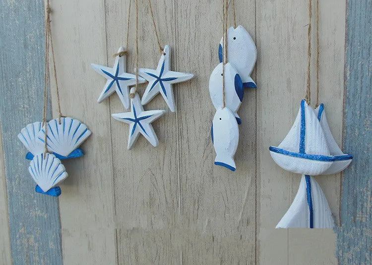 3pcs/lot Mediterranean Starfish Fish Nautical Decor Hang Adorn Crafts Wood