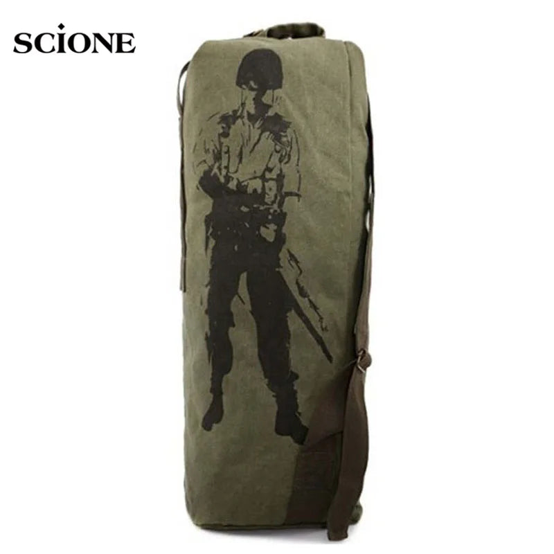 Outdoors Canvas Military Backpack Camping Hiking Rucksack Women Men Bag Bucket