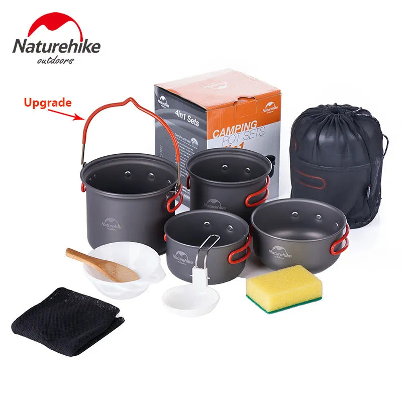 Naturehike Camping Pot Pan Set Aluminium Aolly Portable Outdoor Cookware 2-3 Person