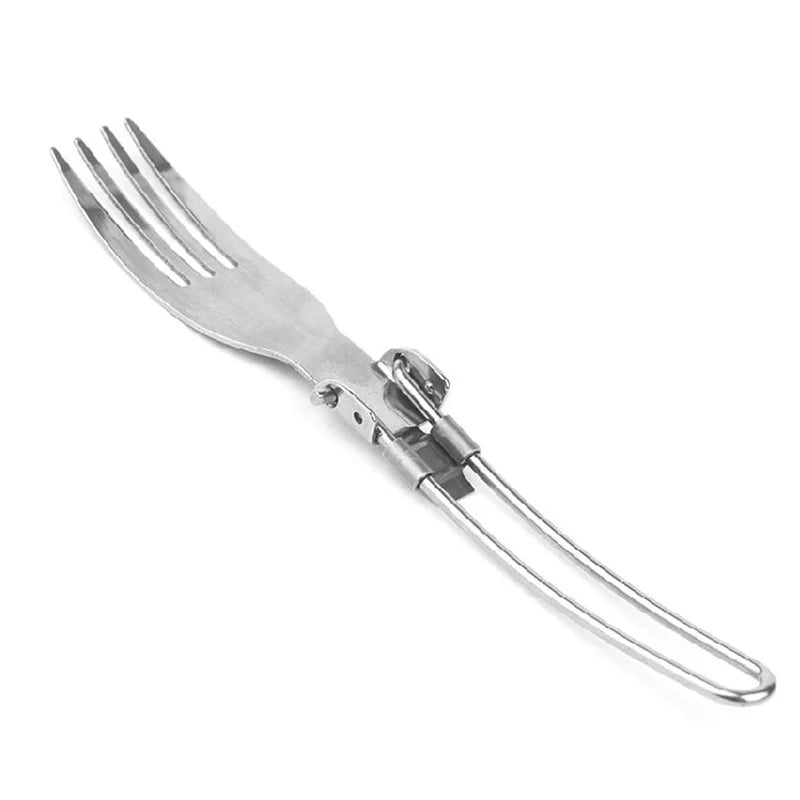 Yofeil Outdoor Camping Picnic Tableware Stainless Steel Portable Folding Spoon Fork