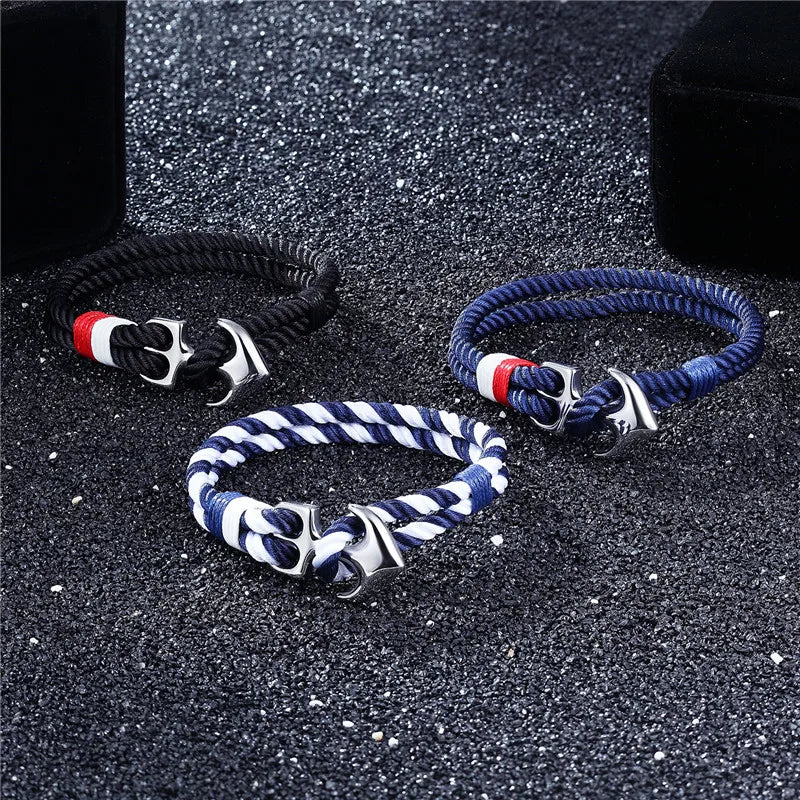 MKENDN High Quality Anchor Bracelets Men Charm Nautical Survival Rope Chain