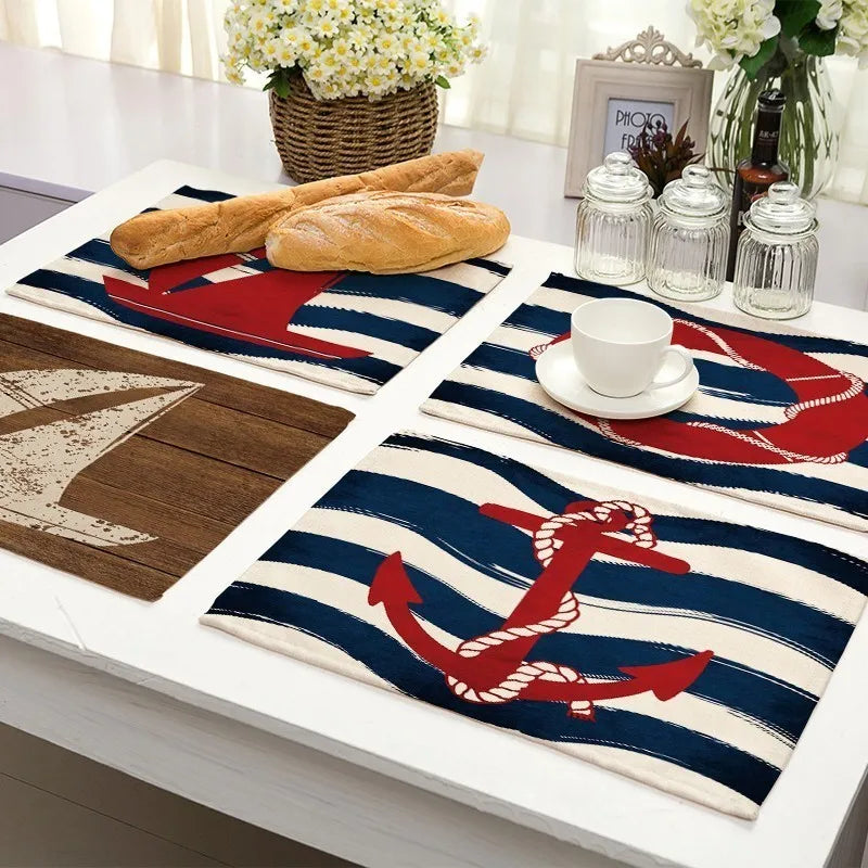 Nautical Anchor Kitchen Decor Boho Placemat Coaster Cotton Linen place mat Pad Dish