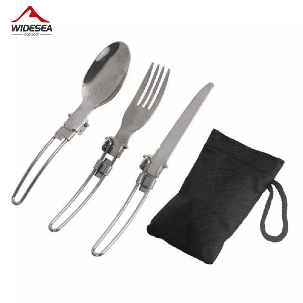 3 pcs 1 set Portable Outdoor Camping Travel Picnic Foldable Stainless Steel Cutlery Set